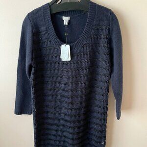 Anthropologie Navy Merino Wool Shift Obscured Sweater Dress By Hoss, Sizes M & L